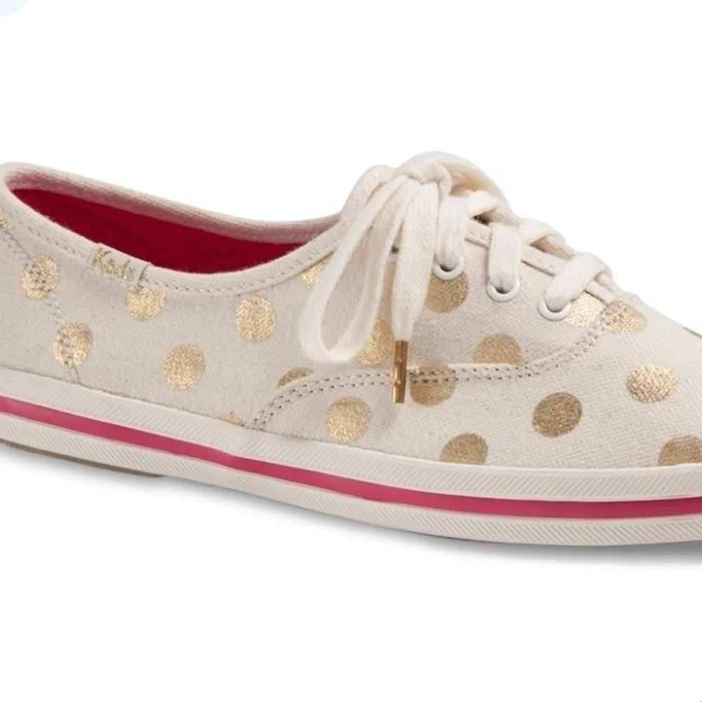 Kate Spade Keds Gold and White Sneakers with Polka Dot Design size 9.5